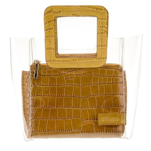 STAUD Tan Shirley Croc-Embossed Clear HandBag - Picture 1 of 6